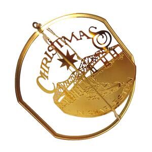 VTG 91 CHARLESTON SC Cooper River Bridge 24K Gold Plate Flat Christmas Ornament